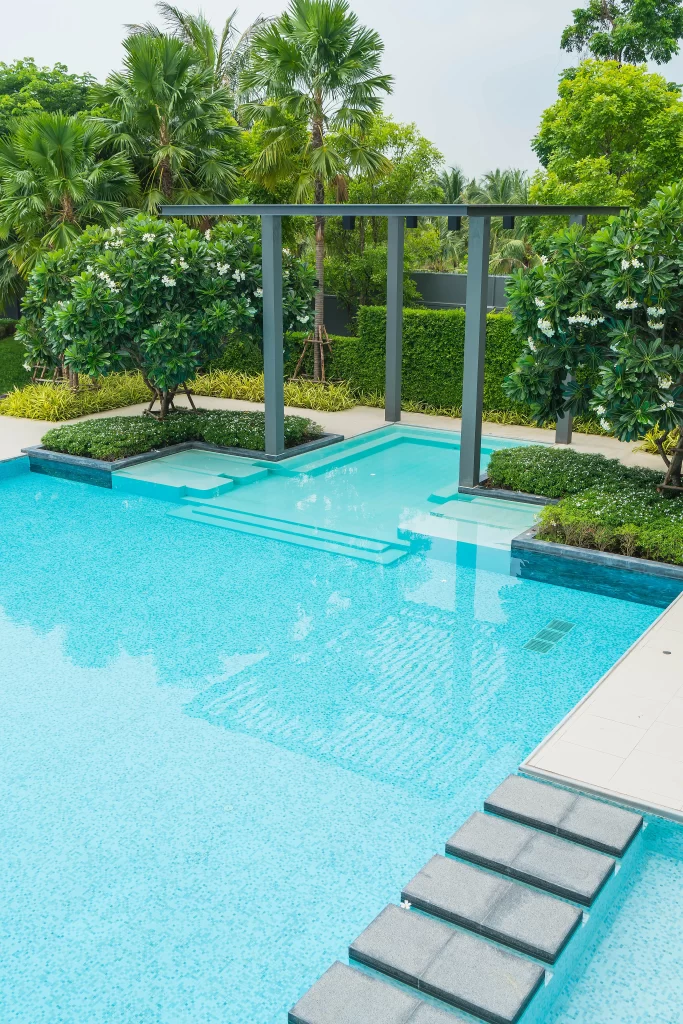 beautiful luxury swimming pool with palm tree (1)